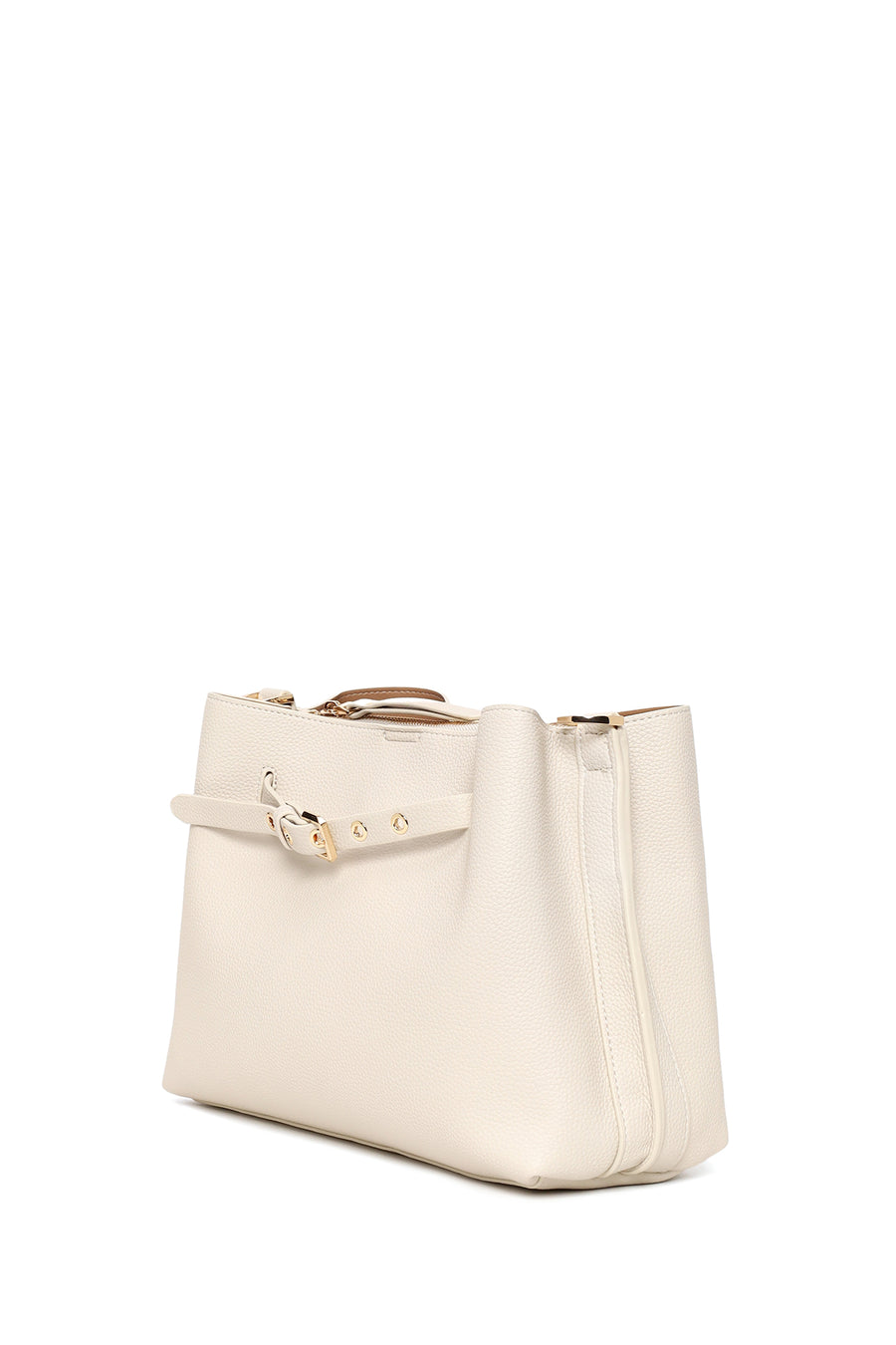 Woman Cream Long-Strap Shoulder Bag