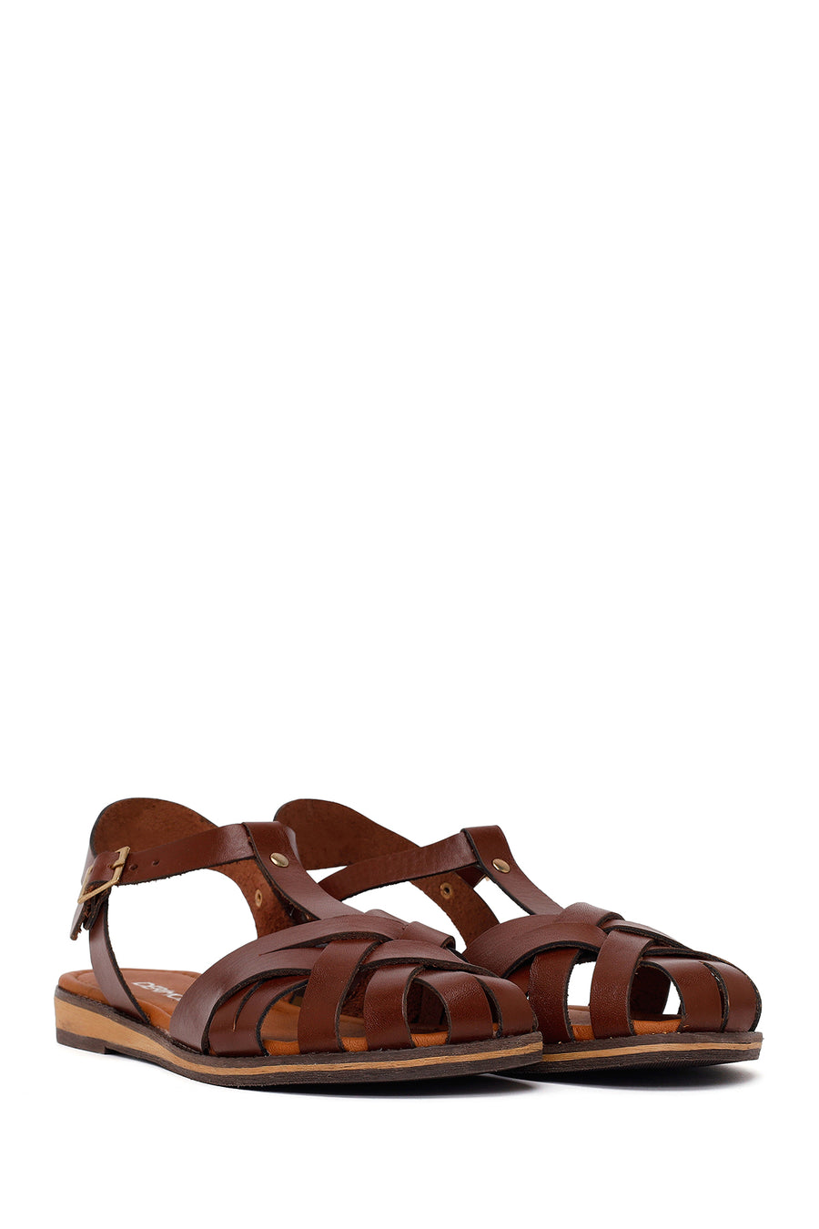 Women's Brown Buckle Leather Bodrum Sandals