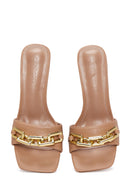 Women's Beige Chain Heeled Slippers | Derimod