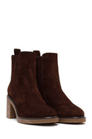Woman Brown Chunky-Heeled Suede Chelsea Boots | Derimod
