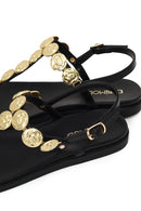 Woman Black Buckled Toe-Post Sandal | Derimod