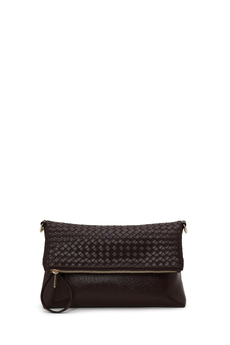 Woman Brown Long-Strap Woven Crossbody Bag