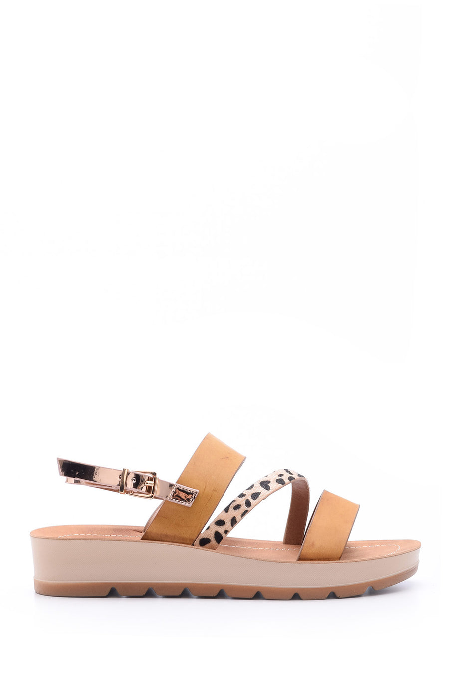 Women's Gold Leopard Detailed Sandals 19SFE268714 | Derimod