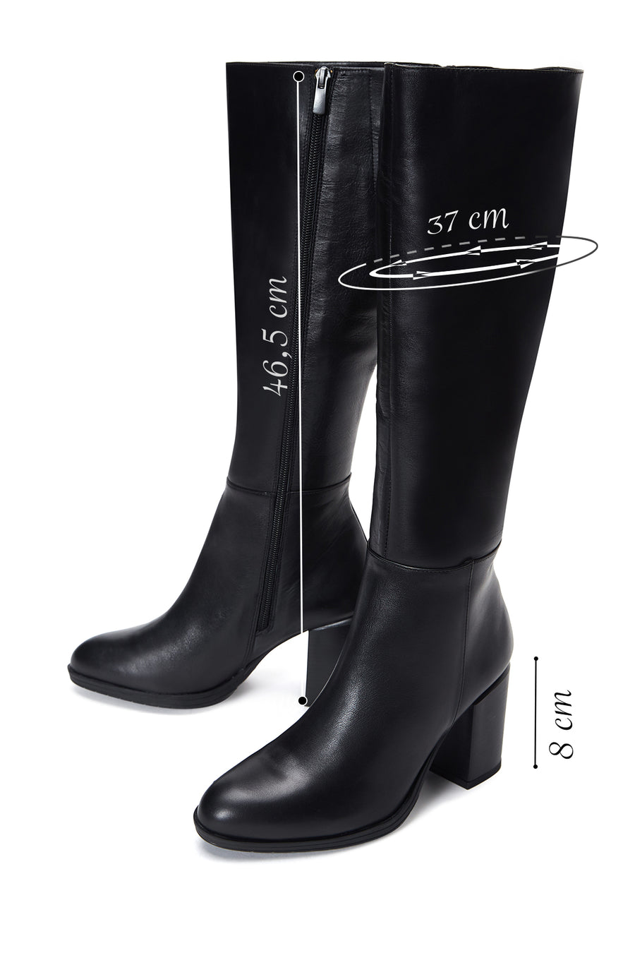 Women's Black Leather Zippered Heeled Boots