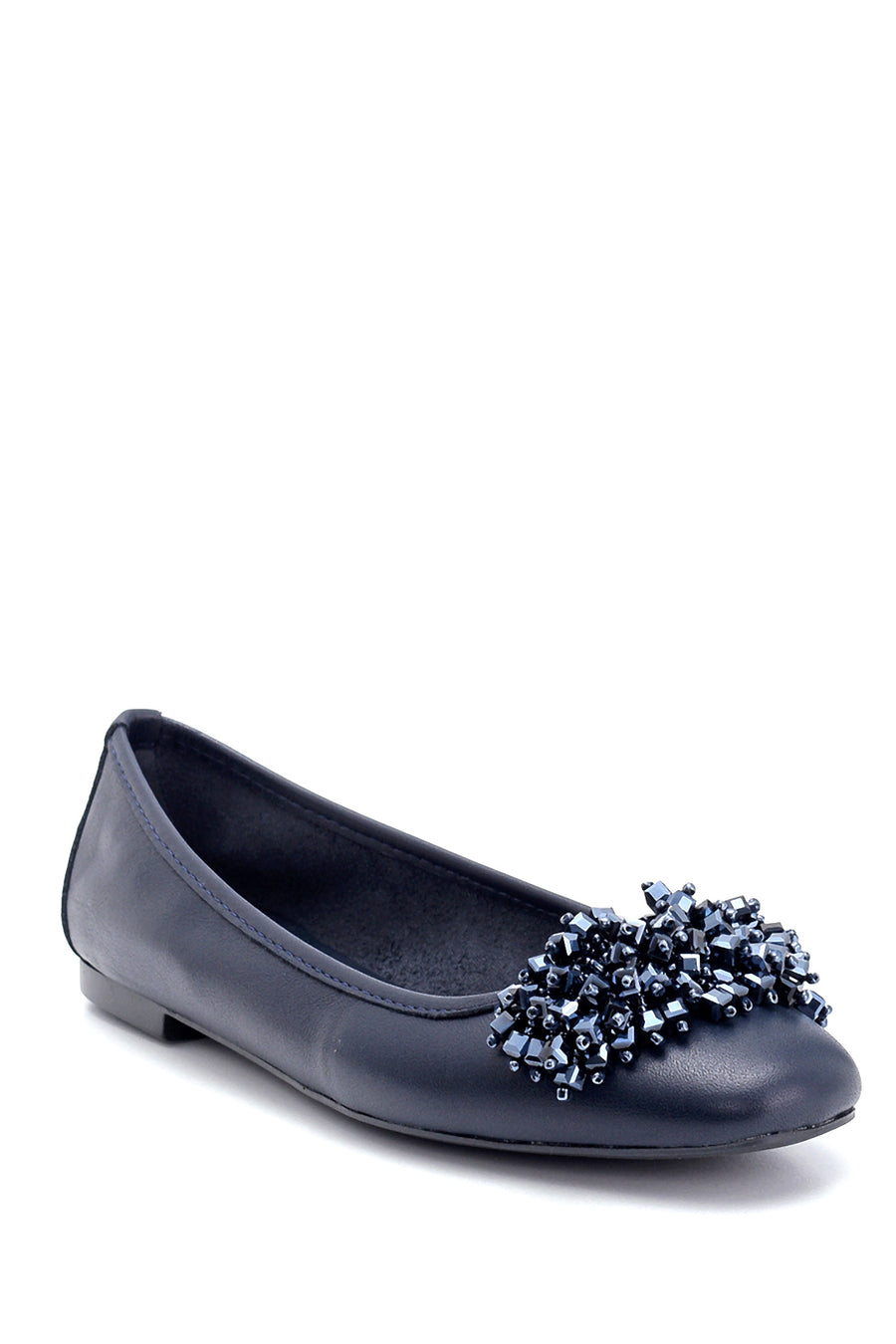 Women's Leather Bead Detailed Ballerinas
