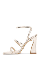 Women's Gold Ankle Strap Heeled Metallic Sandals | Derimod