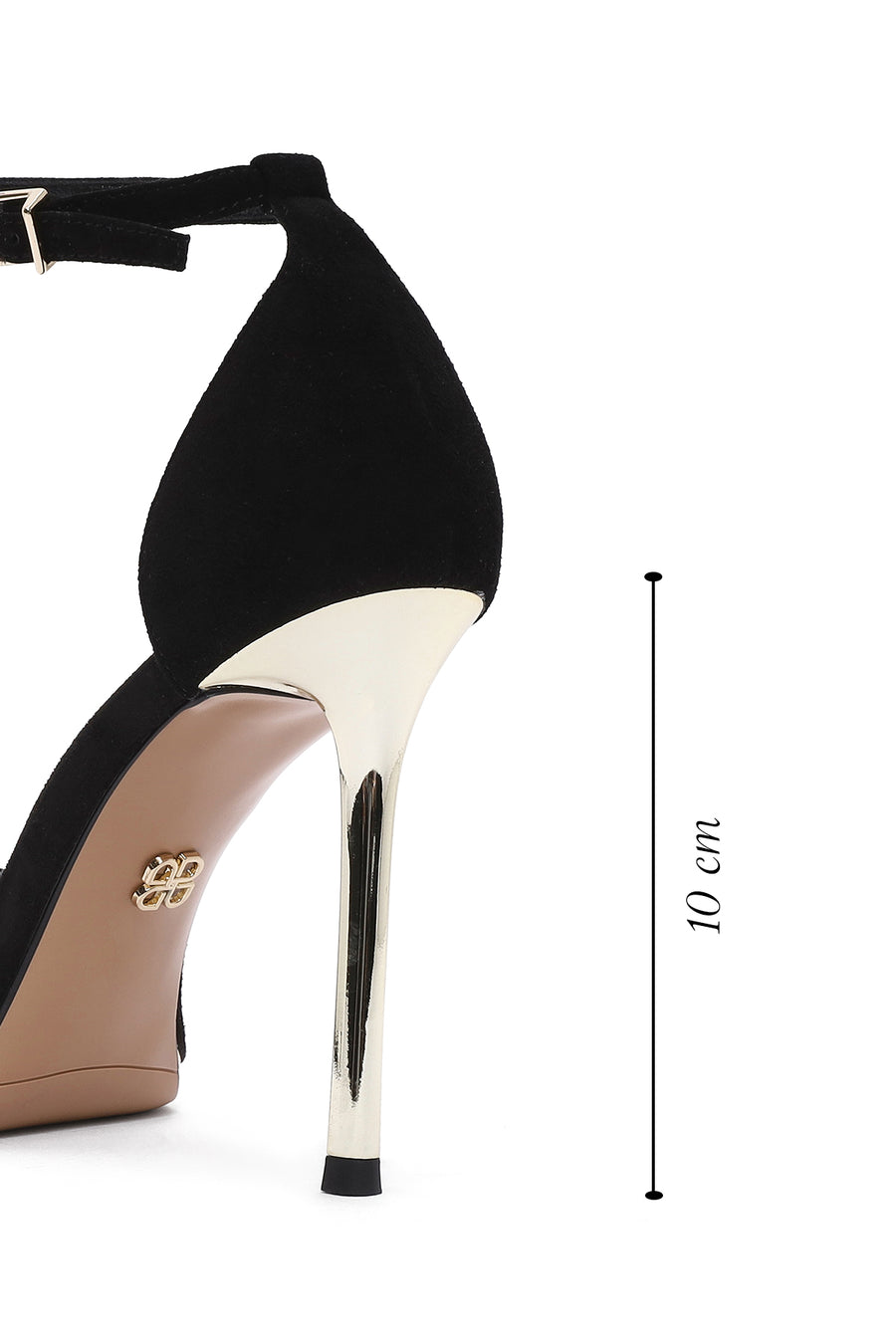 Women's Black Ankle Strap Thin High Heel Suede Leather Shoes