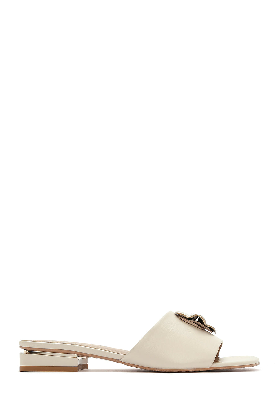 Women's Cream Accessory Leather Slippers 26SFD180718 | Derimod