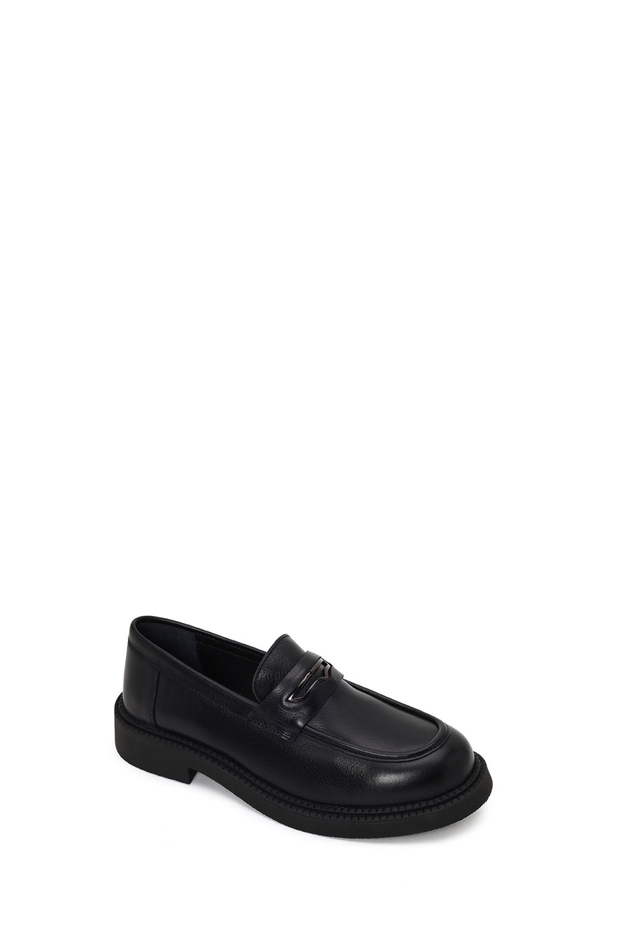Woman Black Thick-Soled Leather Loafer