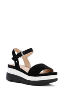 Geox Women's Black D Gardenia C - Goat Suede Ankle Buckle Thick Soled Leather Sandals | Derimod