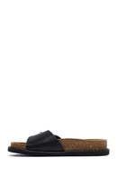 Women's Black Buckle Leather Slippers | Derimod