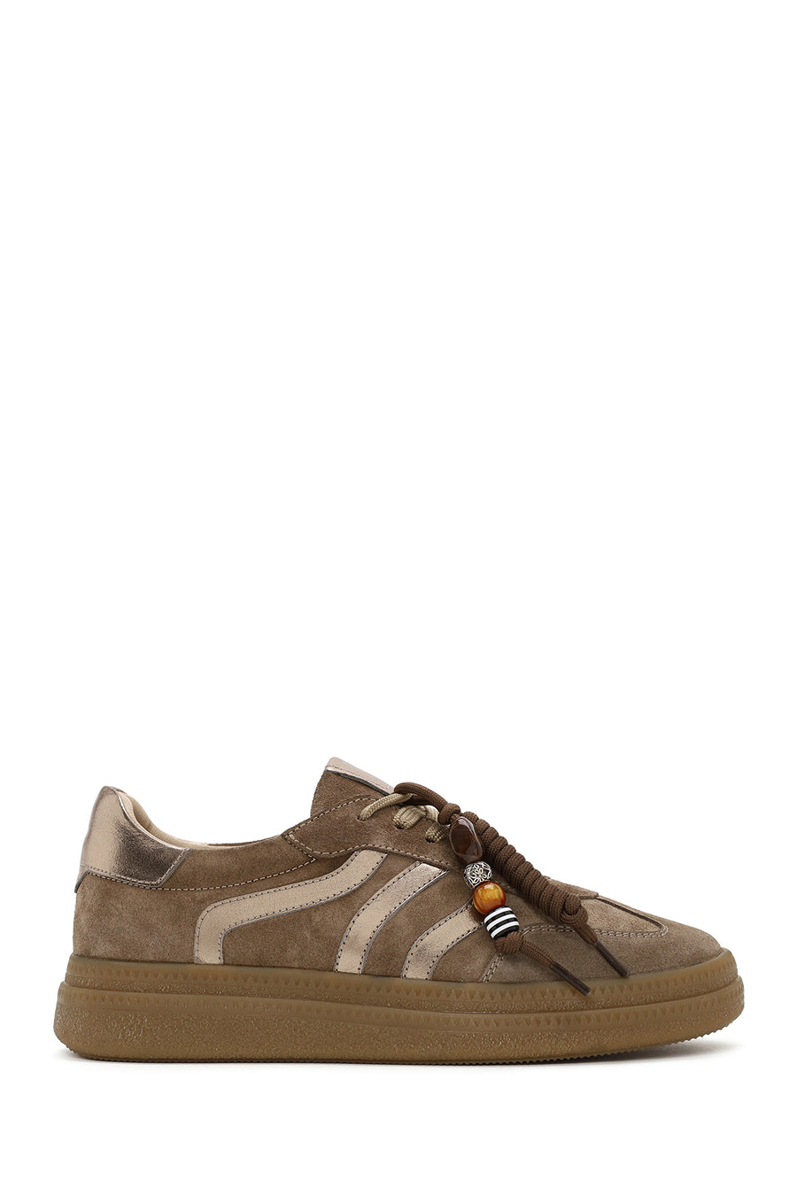 Kadın Bej Bağcıklı Charmlı Süet Deri Sneaker AF450016DS | Derimod