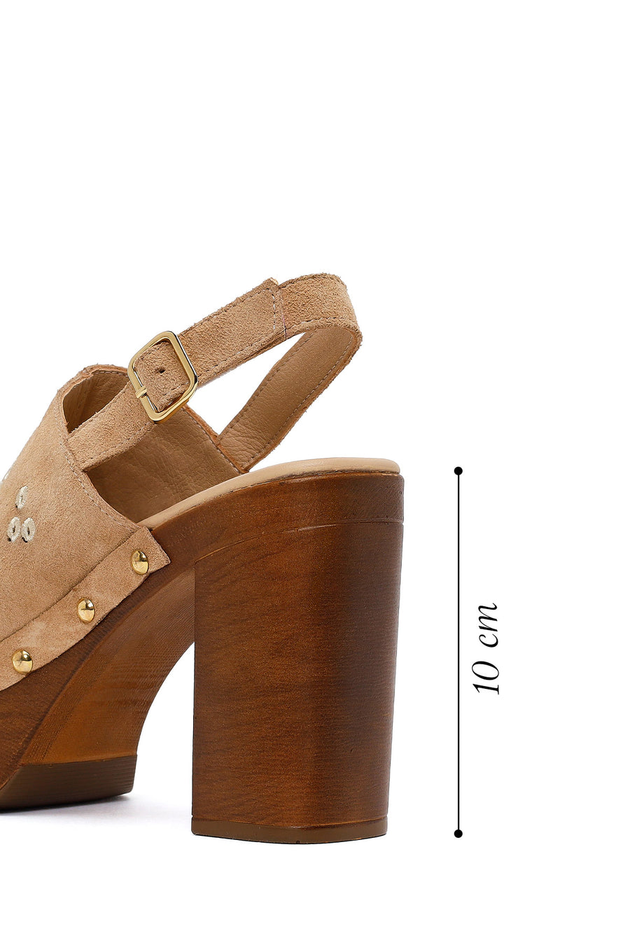Woman Beige Ankle-Buckle Platform High Chunky High-Heel Suede Sandal
