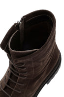 Woman Brown Zip Closure Thick-Soled Suede Combat Boots | Derimod
