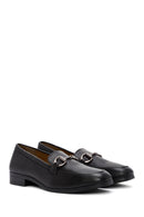 Women's Black Buckle Detailed Leather Masculine Loafer | Derimod