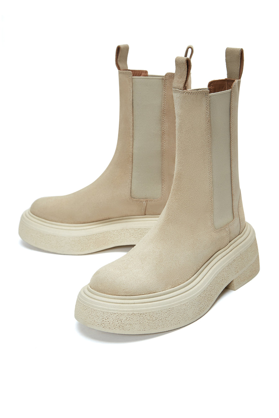 Women's Beige Suede Leather Chelsea Boots