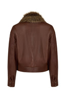 Margot Woman Whiskey Short Collar Fur Leather Jacket | Derimod