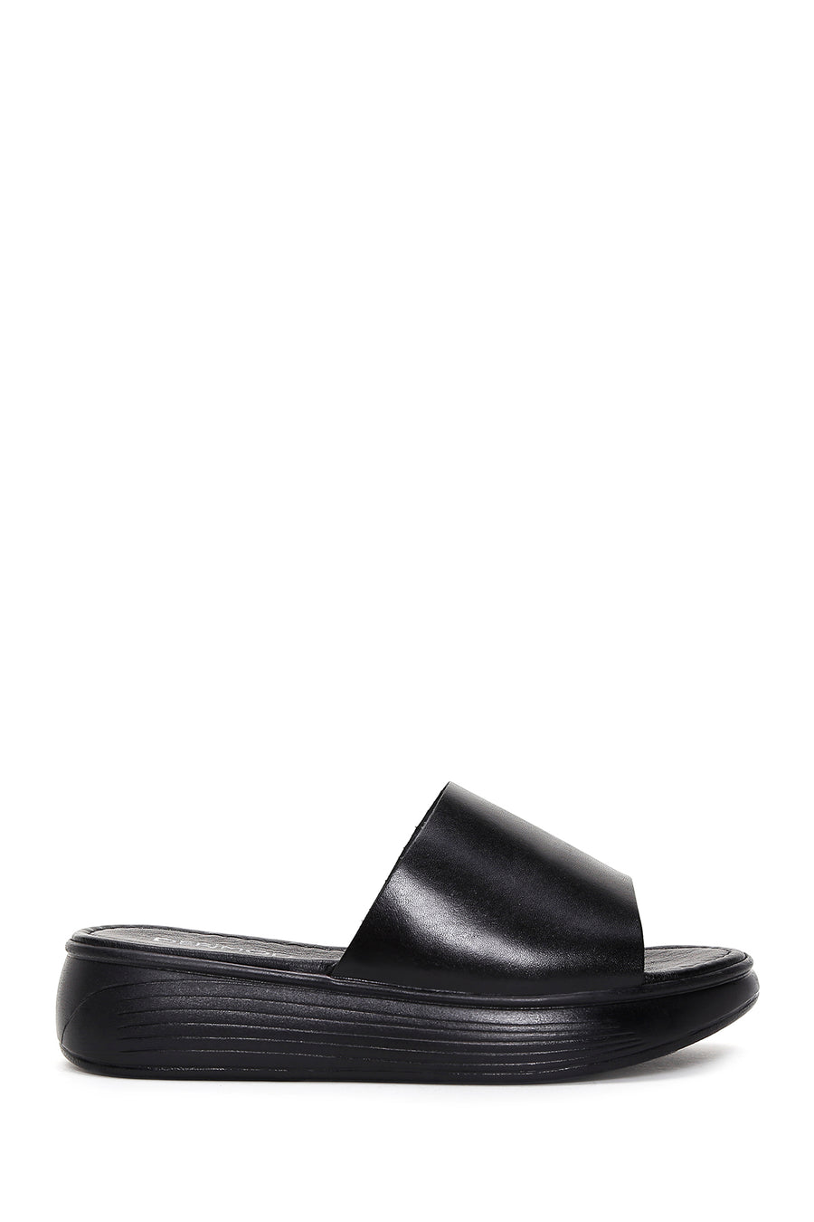 Women's Black Thick Soled Leather Slippers 24SFD330318 | Derimod