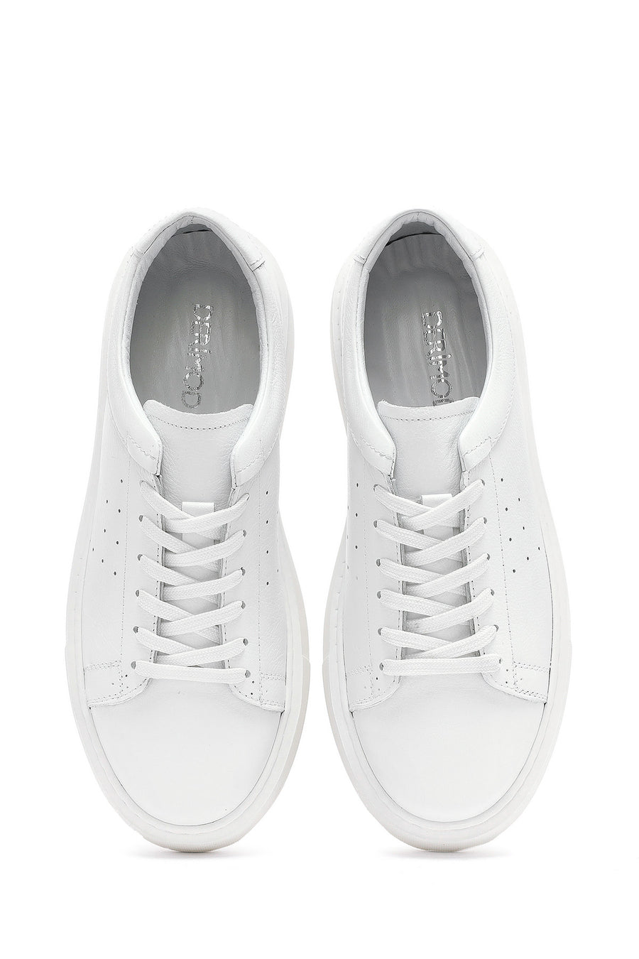 Men's White Lace-up Thick-Sole Leather Sneaker