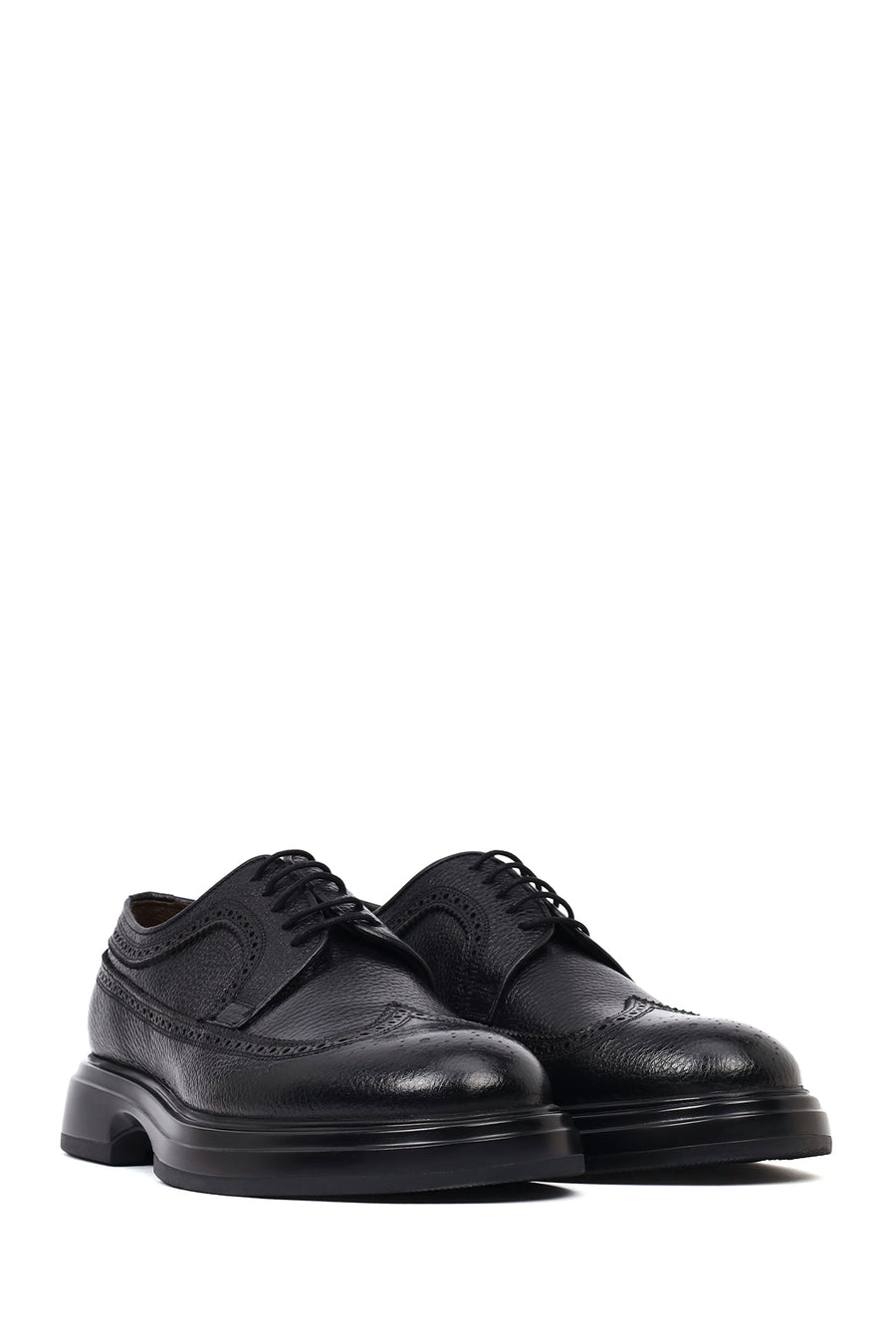 Men's Black Lace-Up Thick-Soled Leather Casual Shoe