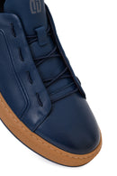 Erkek Lacivert Bağcıklı Deri Sneaker | Derimod