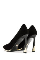 Women's Black High Heel Suede Leather Stiletto | Derimod