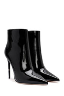 Women's Black Zippered Thin Heel Patent Leather Boots | Derimod