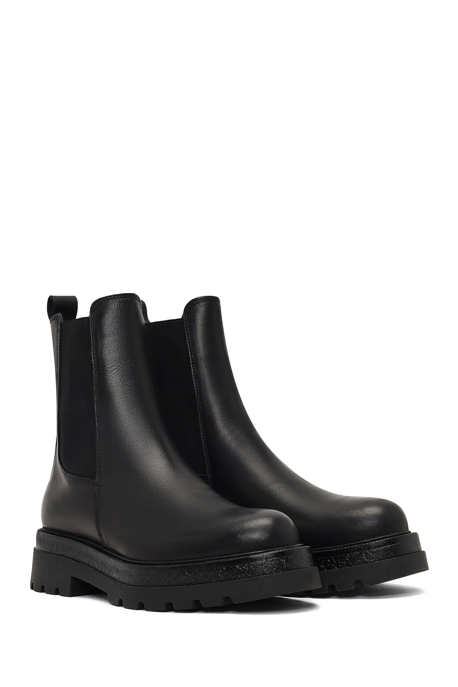 Woman Black Thick-Soled Leather Chelsea Boots