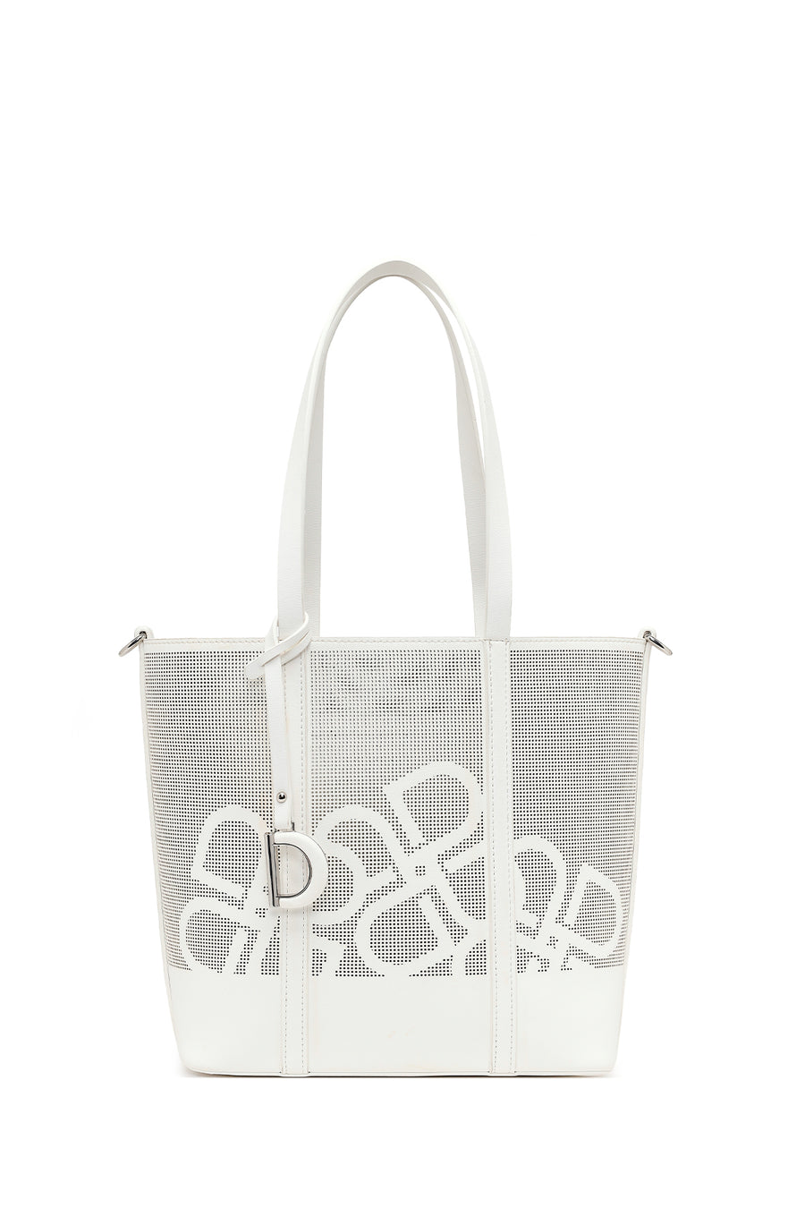 Woman White Long-Strap Printed Shoulder Bag