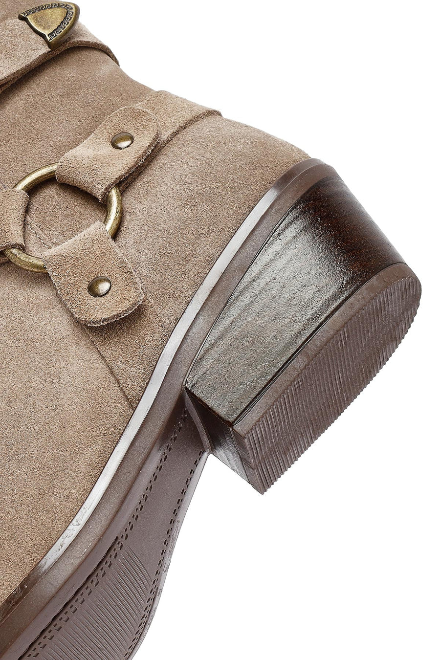 Woman Beige Zippered Suede Leather Cowboy Boots