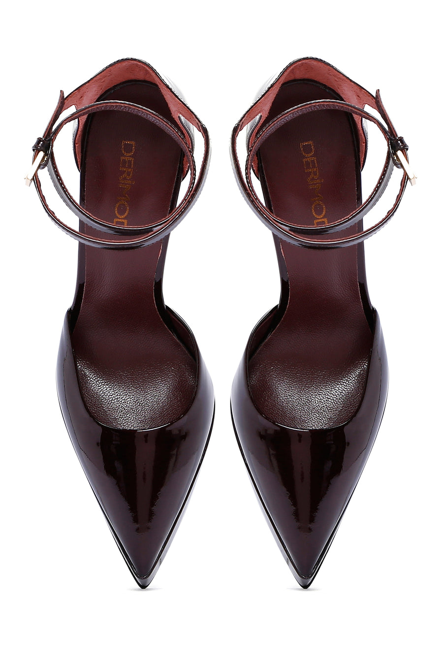 Women's Burgundy Ankle Buckle Platform Heeled Patent Leather Shoes