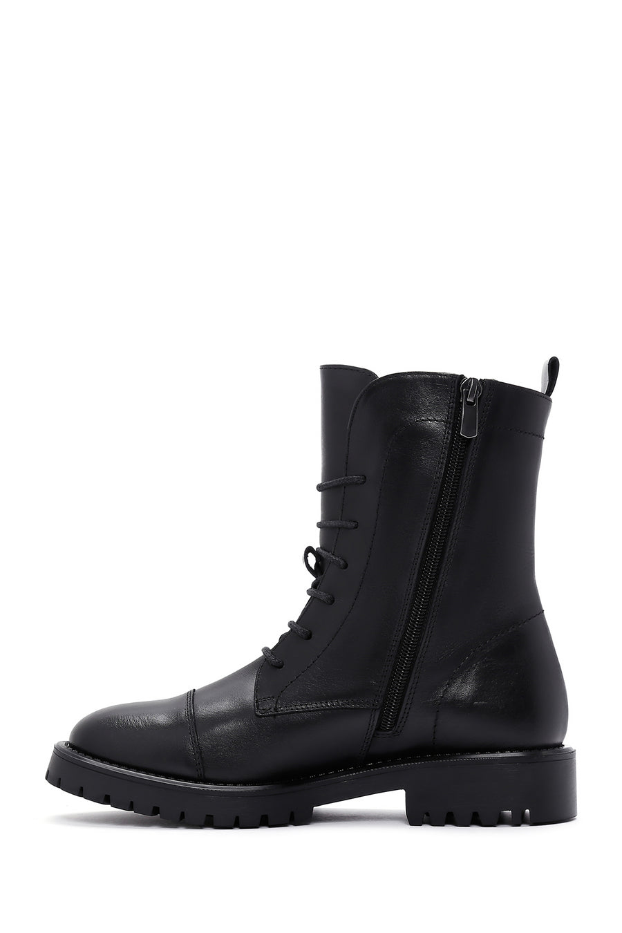 Women's Black Zippered Leather Boots