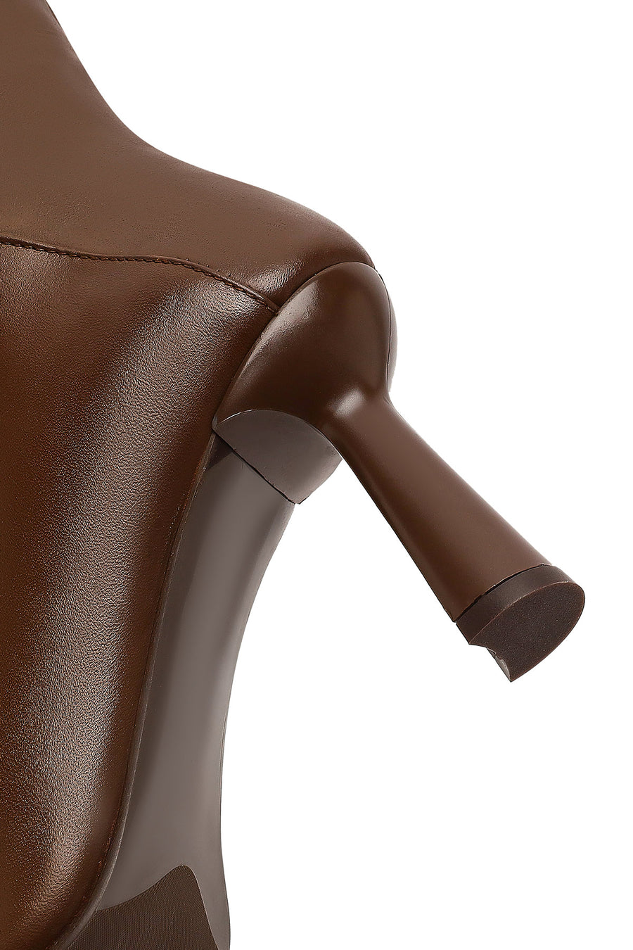 Woman Brown Zip Closure Thin High-Heel Leather Boots