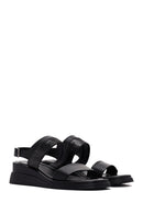 Women's Black Wedge Heeled Leather Sandals | Derimod