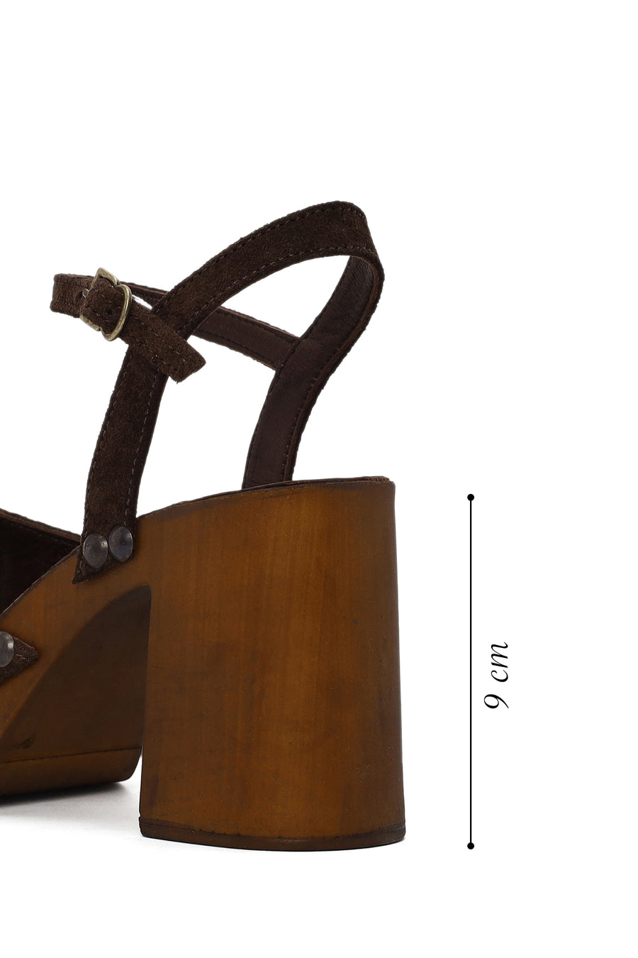 Woman Brown Ankle Buckled Chunky Heeled Suede Sandal