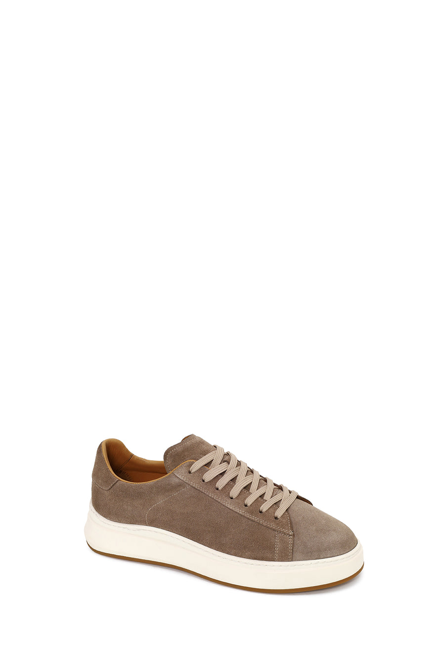 Erkek Bej Bağcıklı Kalın Tabanlı Süet Deri Sneaker