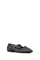 Women's Black Buckled Stone Fabric Ballerinas | Derimod