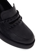 Woman Black Thick-Heeled Leather Loafer | Derimod