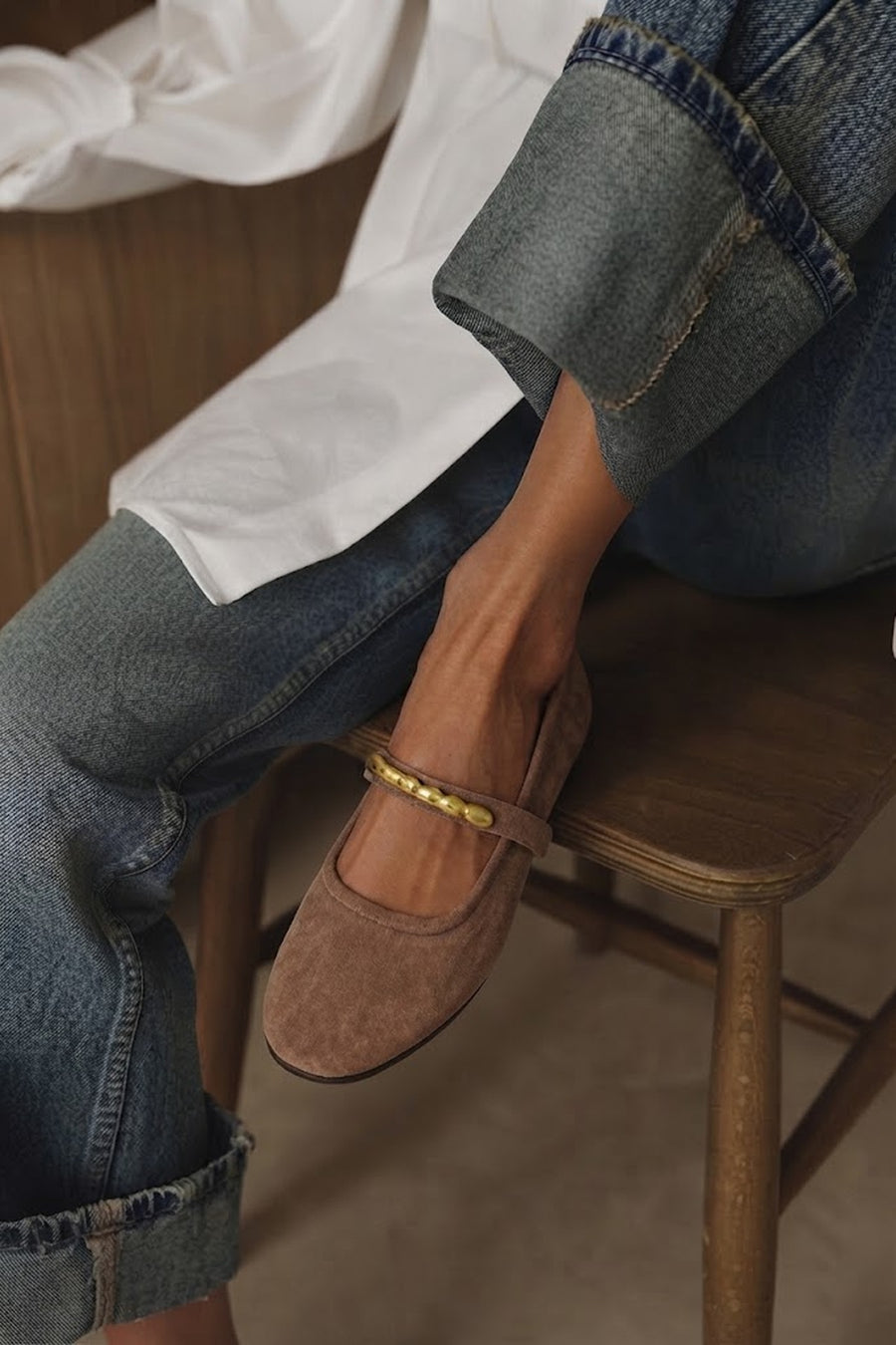 Woman Mink Buckled Suede Leather Ballet Flat