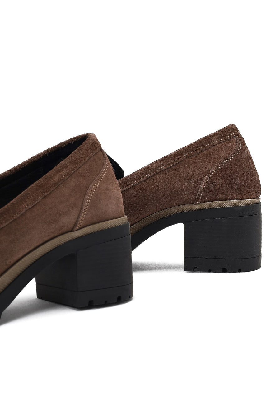 Women's Mink Thick Heeled Suede Leather Masculine Loafer