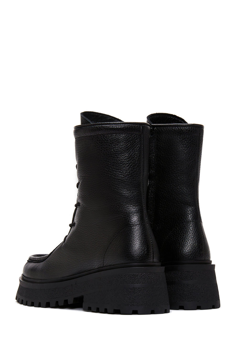 Women's Black Leather Zippered Flat Boots