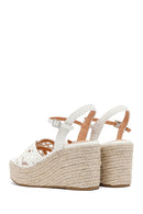 Women's White Ankle Buckle Wedge Heel Woven Sandals | Derimod