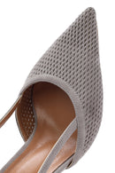 Women's Grey Slingback Suede Leather Thin Heeled Shoes | Derimod