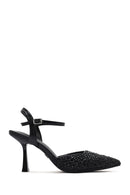 Women's Black Ankle Buckle Braided Thin Heeled Shoes | Derimod