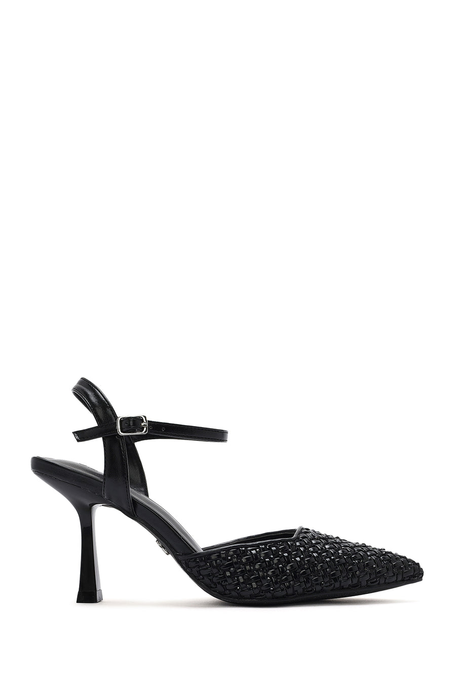 Women's Black Ankle Buckle Braided Thin Heeled Shoes 25SFE493214 | Derimod