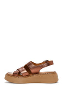 Women's Bronze Thick Soled Metallic Leather Comfort Sandals | Derimod