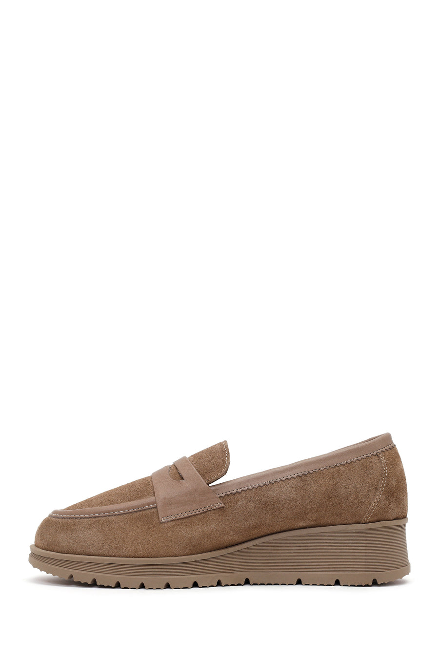 Woman Mink Wedge Heel Suede Comfort Loafer