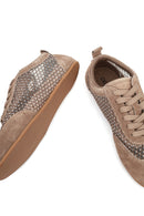 Women's Mink Lace-up Rhinestone Suede Leather Sneaker | Derimod