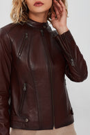 Kim Women's Brown Short Leather Jacket | Derimod