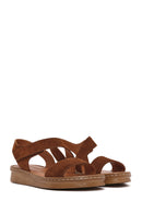 Women's Tan Suede Leather Comfort Sandals | Derimod